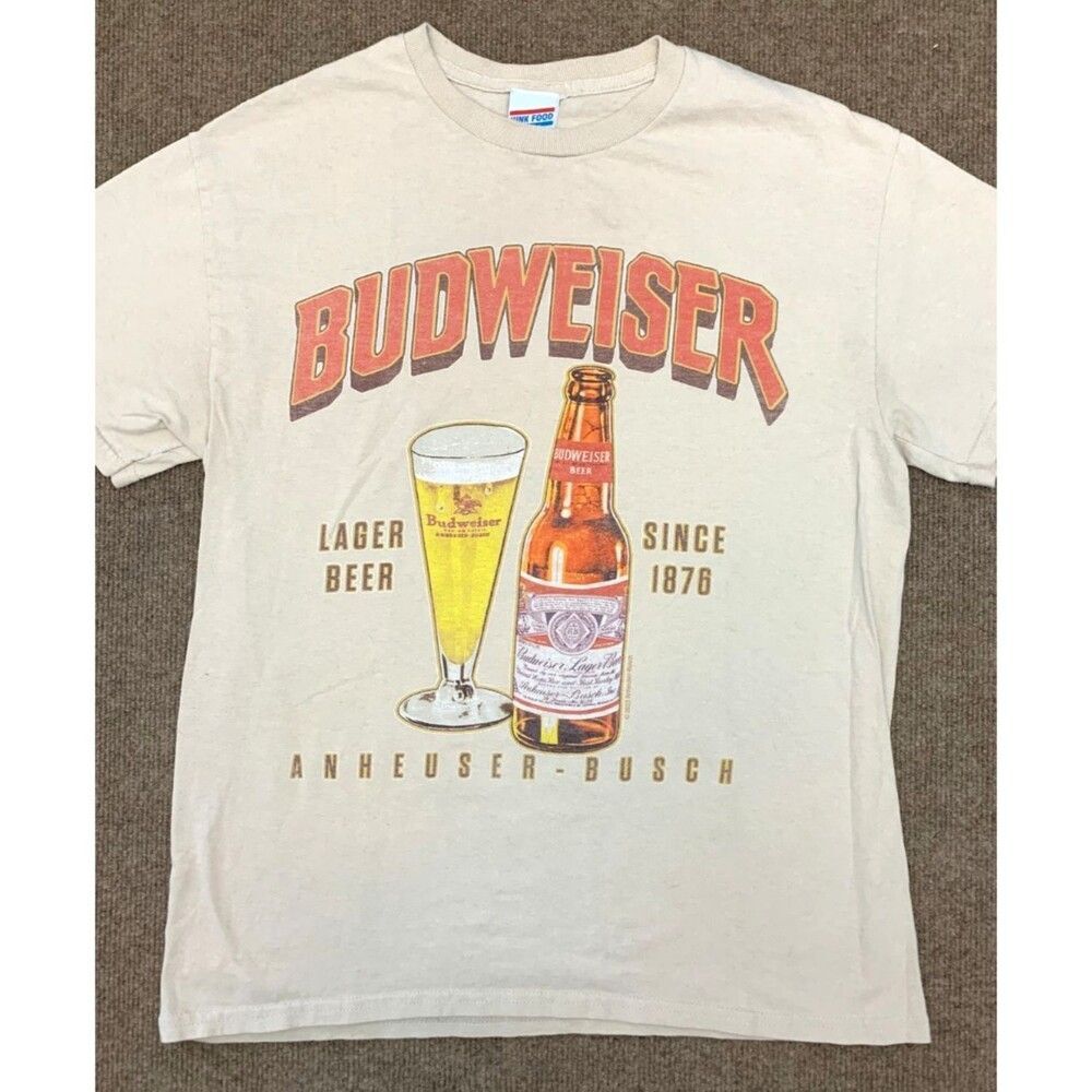 Budweiser Shirt Mens S Junk Food Glass & Bottle Retro Short-Sleeve T-Shirt